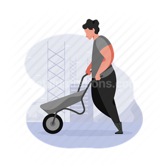 wheelbarrow, build, worker, man